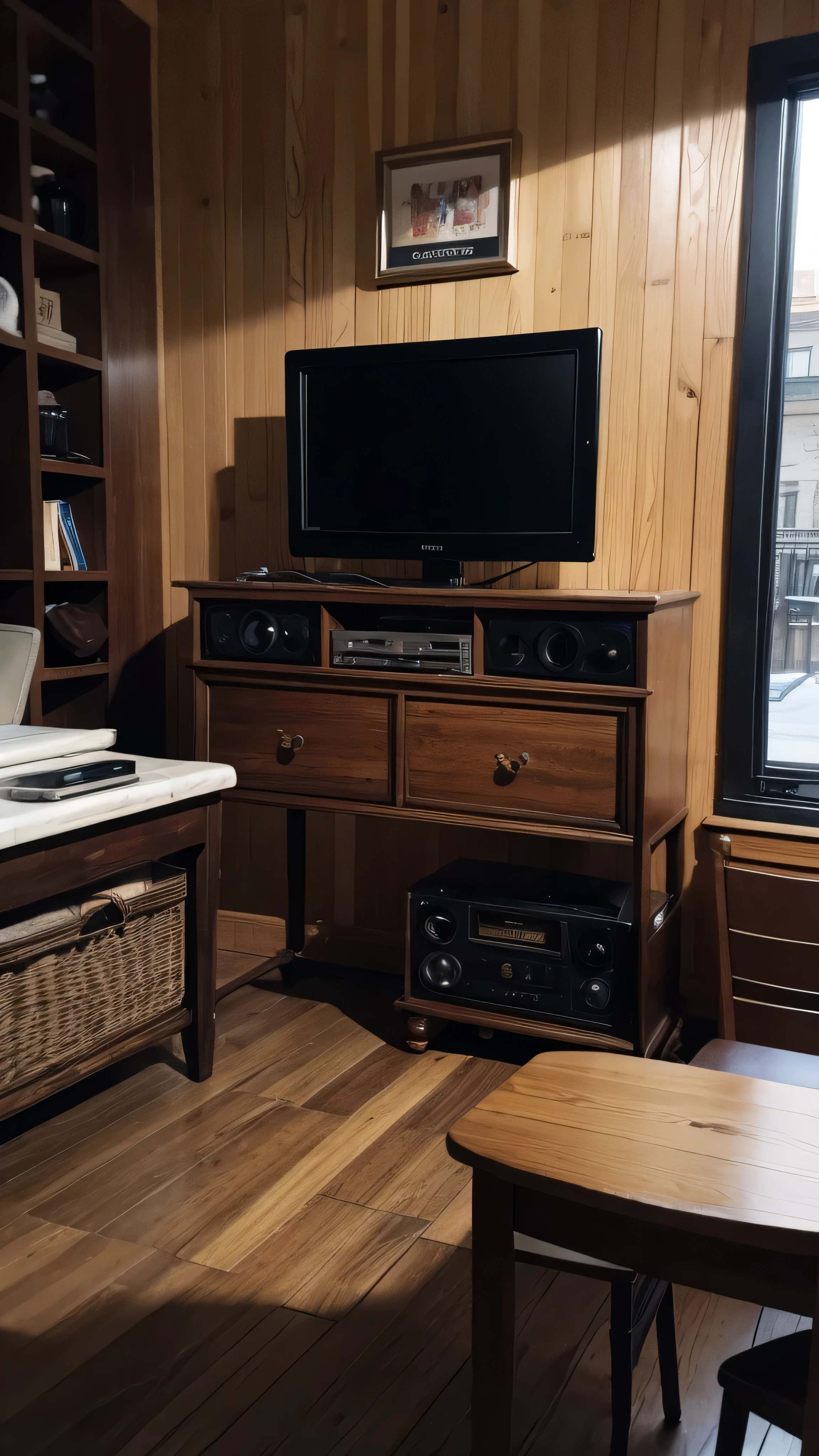 With high definition images，（ coffee shop ）A vintage record player that stands out in a corner 、Make customers feel comfortable with good sound quality 、 An antique record player that reminds you of the good old days