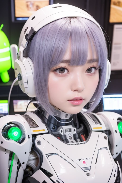 ((((alone:1.6))))、Girl in futuristic white shiny heavy armored robot suit takes photo、perfect android girl, Female cyborg body, Perfect anime cyborg woman, Beautiful female android!, Female Robot, Fully robotized!! girl, Cute cyborg girl, Cyber Suit, Girl wearing mecha cyber armor, Cyber Suit, beutiful white girl cyborg, Beautiful female android, Beautiful girl cyborg、Cute cyborg girl with short bob hair、Gravure model Android Beautiful girl、(Laughter)、((Rounded, heavy white chest armor))、(((Mechanical headgear on both ears:1.6)))、(((robot girl)))、(((Beautiful girl android)))、(((A face waiting for a kiss:1.6)))