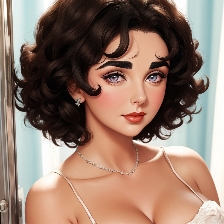 Elizabeth Taylor, short brunette curly hair