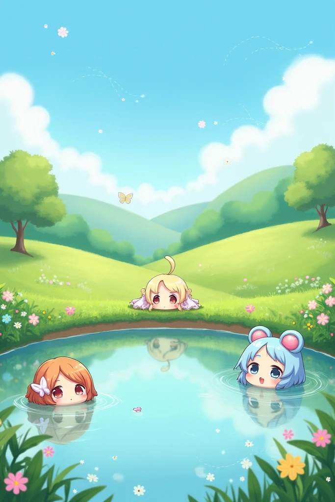 masterpiece, best quality, extremely detailed,anime, 3 girls, boyish, chibi,NSFW, nude, by the river, outdoors,