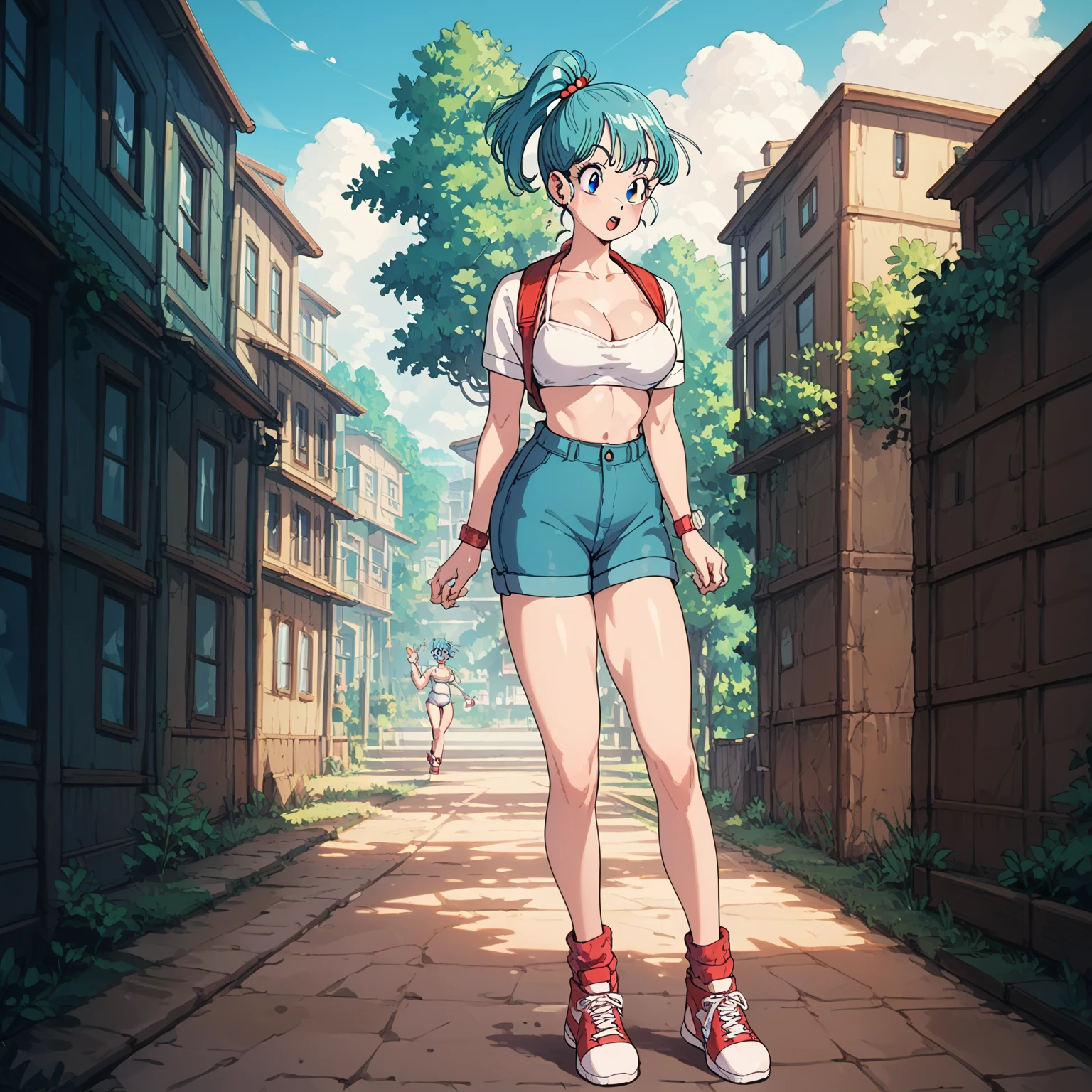  Bulma is running in a white bikini,Big Breasts,full body