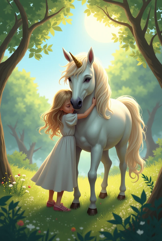 (Ultra-high precision CG,Flawless work,)O retrato mais expressivo apareceu!A unicorn meets for the first time a beautiful princess in a magical garden surrounded by flowers