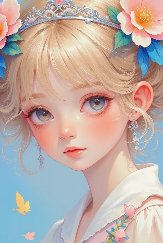 Closeup of a girl wearing a tia and a flower on her head,  soft anime illustration ,  exquisite digital art , Lovely art style, 可爱的数字艺术,  a beautiful art illustration ,  detailed digital anime art, Lovely realistic portrait , Beautiful digital illustrations, Beautiful digital illustrations,  fantasy art style , Digital Anime Illustration,  beautiful anime style ,  anime fantasy illustration 