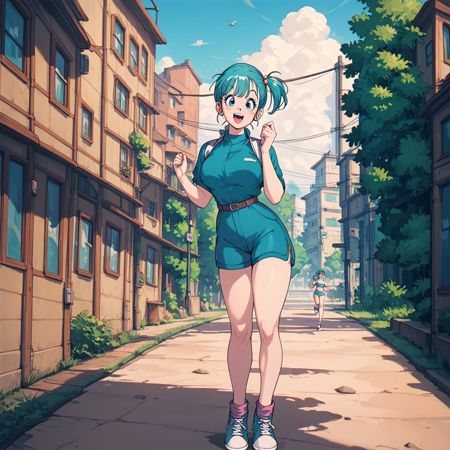  Bulma is running in a white bikini,Big Breasts,full body