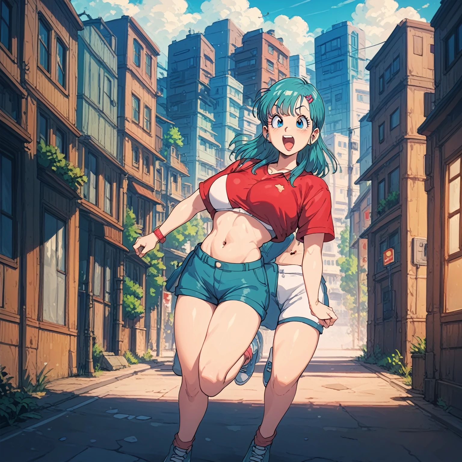  Bulma is running in a white bikini,Big Breasts,full body