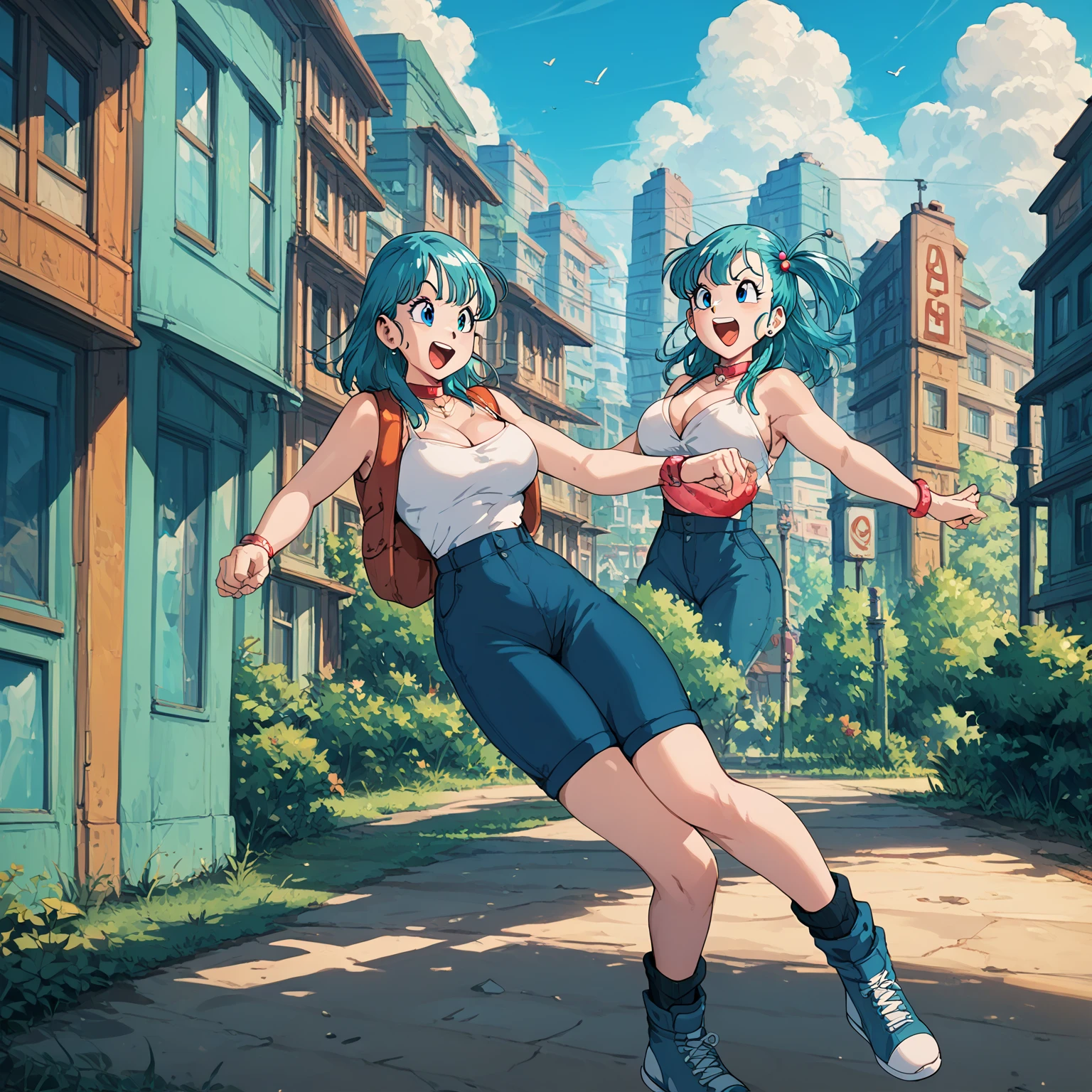  Bulma is running in a white bikini,Big Breasts,full body