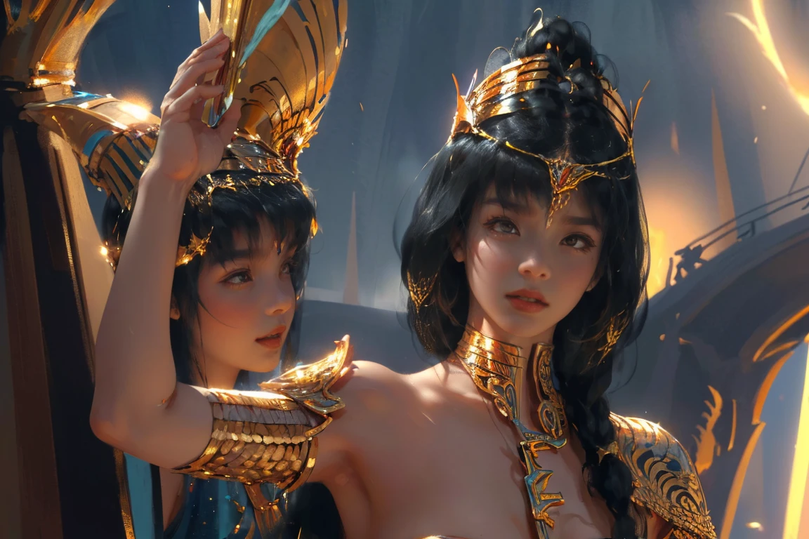 Woman (Costume Beauty 1.3) (Royal Sister,, Double Eyelids 1.2), Fur, Metallic, Very Detailed, Detailed Detail, Masterpiece, Reduced Contrast, Cinematic Light Effects,