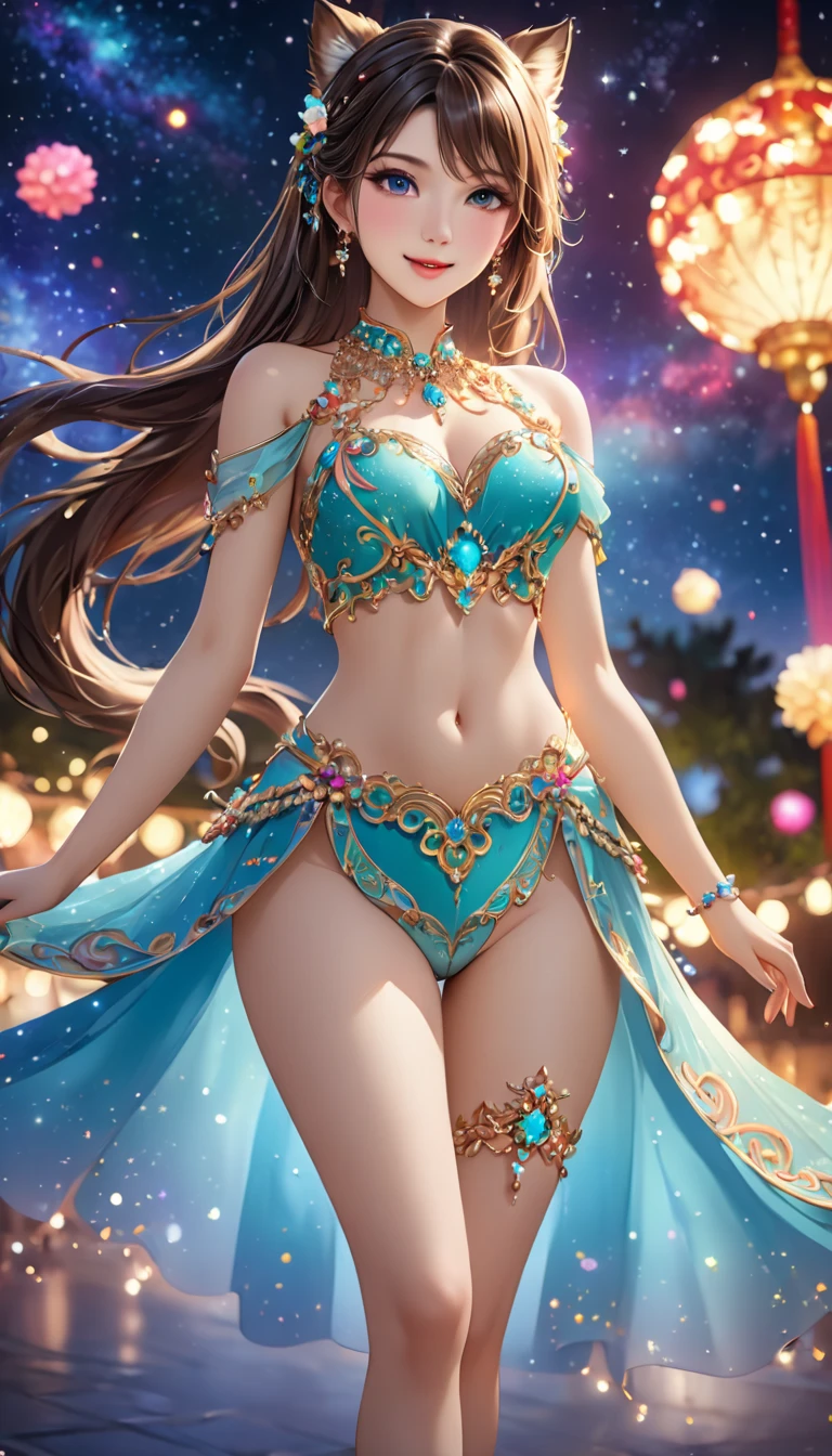 A princess,(LARGE BREASTS WITH CLEAVAGE), (VIEWER CAN NOT SEE BREASTS), (WEAR A BRA AND PANTIES),), glowing tattoo,Complex geometry, Colorful blur, Evening dress,abstract backgrounds。shadows and highlights,subtle reflections,charming body,Black light art,fluorescent art,glow in the dark art,dark temptation,The beauty of tattoos,Neon lights,Enchanting fantasy。(best quality,4k,8k,highres,masterpiece:1.2),ultra-detailed,(realistic,photorealistic,photo-realistic:1.37)。