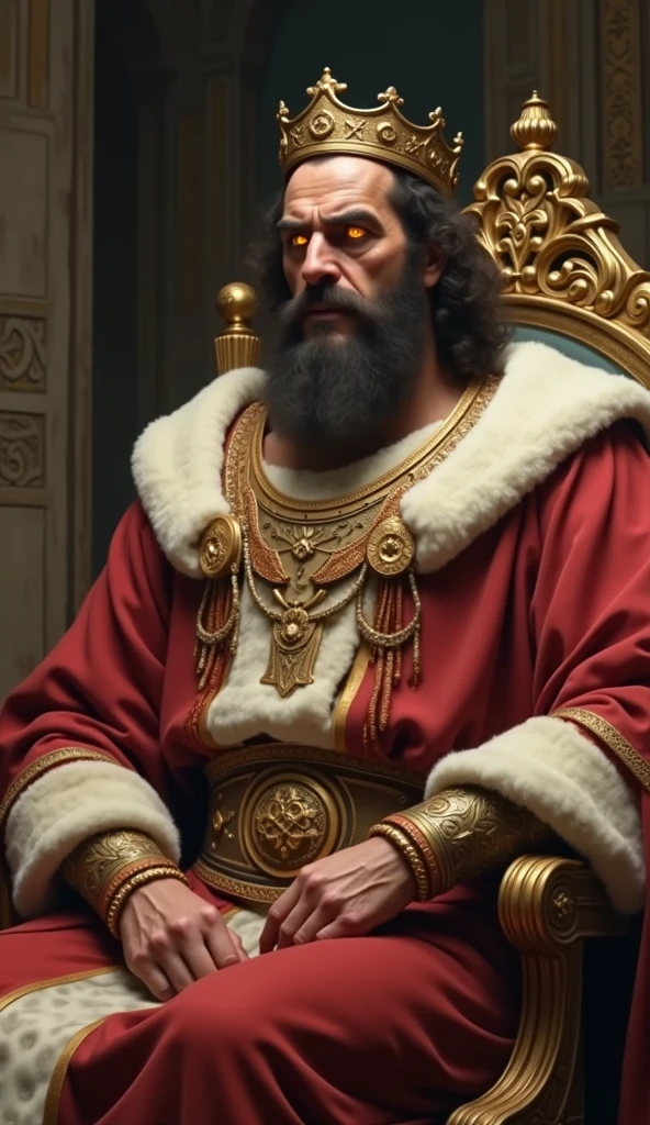 [[[Ultra detailed, best quality, beautiful, 4K, detailed faces, medieval story, detailed emotional eyes, detailed belly ,detailed printing big cock bulge through robe, detailed big muscles]]], a dominant horny face fat huge chennai indian moustached man sitting on a sofa with a crown, white hair, thick moustache, white chest hair, king's robes, king, huge body, carpet, windows, curtains, living room, sitting on the sofa barefeet




