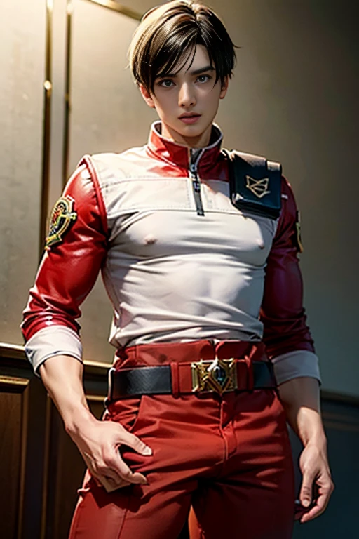 ( High-definition CG), ( best quality), ( High-definition CG), ( best quality), Leon Cromwell Is Beautiful ,   Power Rangers Costume  , Handsome and cool young man  , Age 18 Sensual Looks ,    crotch bulge 