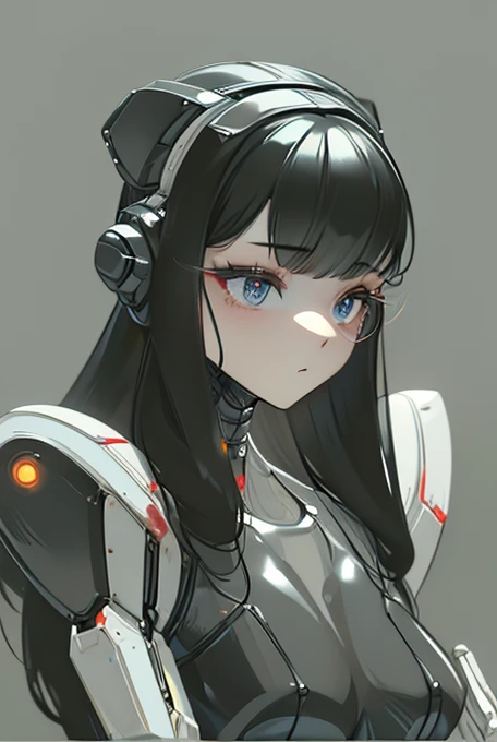 (masterpiece),(Highest quality),(Super detailed),(Best illustrations),(Best Shadow),(Absurd),(Detailed Background),(so beautiful), 16K, 8K, 4K,(Best Shadow),robotization,woman ,big bust,Robot Joint ,Metal skin,Black robot Suit,long hair,a black robot suit that covers the whole body,robot hand,cyber bodysuit,mecha head,(Detailed hands and fingers:1.2),Ball joint robot body,doll joint,beautiful face,beautiful robot girl,robotic eye,robotic hands,(no more human skin),android girl,cyborg girl,F cup, sexy body,(machine made joints:1.2),(machanical limbs:1.1),(blood vessels connected to tubes),(mechanical vertebra attaching to back),(mechanical cervial attaching to neck),no messy picture style,no emotion,tech control,black robot suit,maintenance