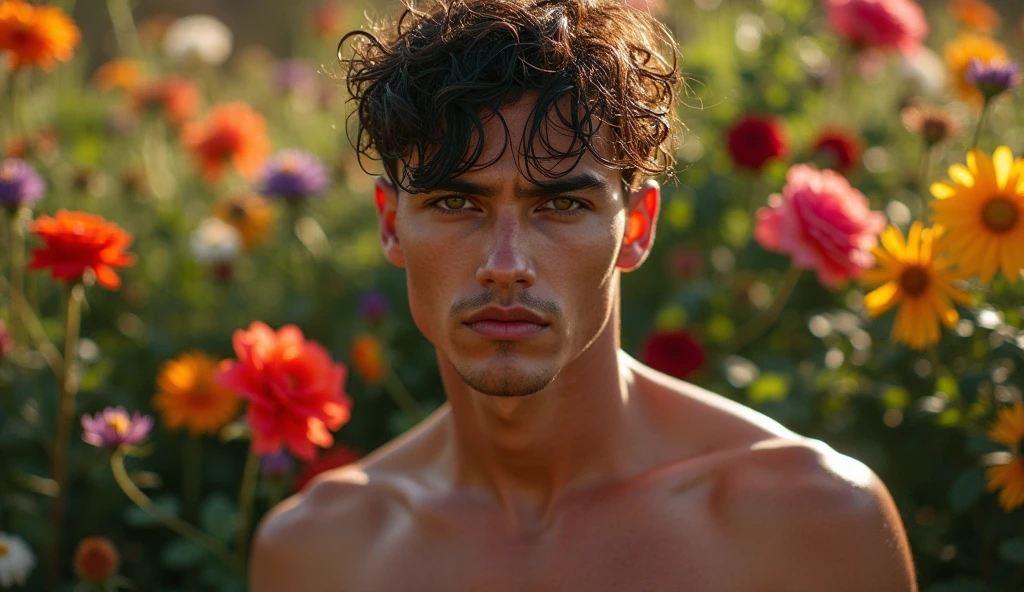 RAW photo ,fashion photoshoot, 1Man, ((same character, front, side, back )), ((full body: 1.4)), attractive 22years old mixed: Latino.2 white1, in spring, full of flower booming, flower fields, a lot of flower, morning light, detailed face and smooth skin, symmetric face, symmetric body, buzz cut hairstyle, aesthetic, moody tone, striking features, wearing, plain color cloth, without text, without label, cloth inspired by Christian Dior menswear spring collection 2022, (Male Focus), natural flesh tones, soft light, highly detailed, intricate details, dramatic composition, clean cut hair, realism, high-quality rendering, stunning art, high quality, film grain, photo-realistic, insanely detailed, face detail, hype maximalist, hype hyperrealism, cinematic, telephoto, lighting intricate details, highly detailed, highly detailed, digital painting, artstation, concept art, smooth, sharp focus, illustration, Unreal Engine 5, 8K, UHD, 8k, high quality, Fujifilm XT3, acne, blemishes, detailed skin, (freckled), rose garden with faint mist shrouded behind background, in the center of the screen, healthy skin, masterpiece, best quality, most handsome man in the world, -no bodybuilder, smooth belly, --no six pack,