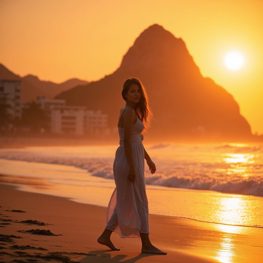 praia no rio de janeiro, sol, calor, lanchas, barracas de praia, linda mulher loira de bequine vermelho,
