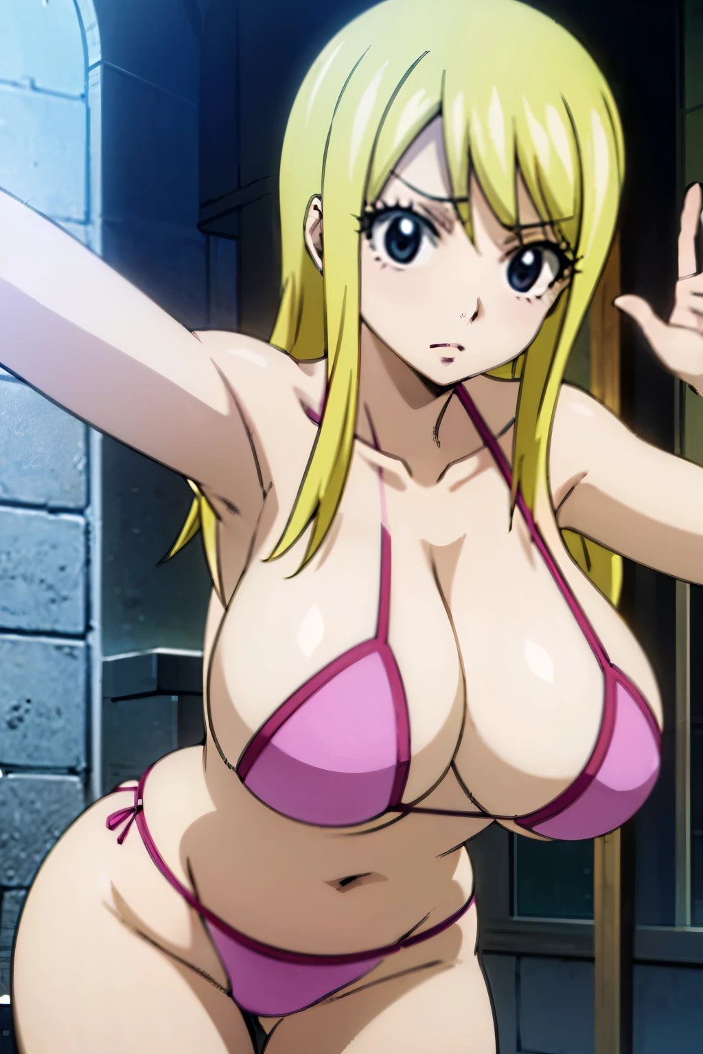 Lucy Heartfilia, blonde hair, Huge tits, Massive breasts, perfect body, sexy pose, stockings, Bikini, sexy body