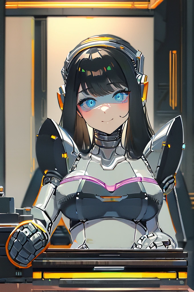 empty eyes,robotized woman ,big bust,Robot Joint ,Metal skin,long hair
