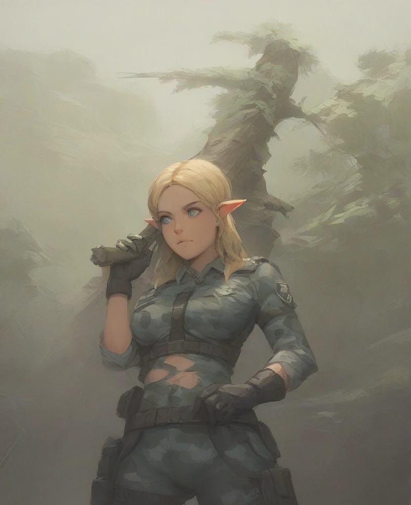 A beautiful ranger elf females, hunting her enemy, wearing ranger outfit, camouflage clothing, hiding in a shady bush, very muscular and ripped and lean body, highly detailled, best quality, masterpiece, 8k, sfw