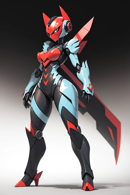 masterpiece, best quality, solo, gardevoir, creatures \(company\), game freak, nintendo, pokemon, pokemon \(game\), bangs, colored skin, female focus, flat chest, pokemon gen 3, green hair, hair faded, green skin, hair over one eye, multicolor skin, pokemon \(creature\), red eyes, short hair, two-color skin, white skin, masterpiece, best quality, ultra detailed, extremely detailed, illustration, single, matoi ryuuko , dark armor, magical girl, dragon wings, kill prey, big breasts, abs, wide hips, thighs, pants, standing, black suit, full body, boots, smile, sweater, miniskirt, black sweater, black suit, sword in hand, suit on chest and legs,