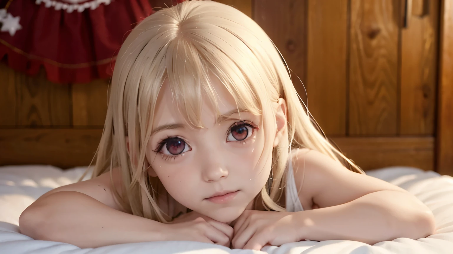 red ruby eyes, (best quality,4k,8k,highres,masterpiece:1.2),ultra-detailed,(realistic,photorealistic,photo-realistic:1.37), primary school girl, long blonde hair and red ruby eyes, full body, cute completely naked girl showing pussy to camera while inside a crib, shy smile while looking at viewer, inside a crib, changing diapers, flat chest, short stature, adorable, round beautiful face, youthful,