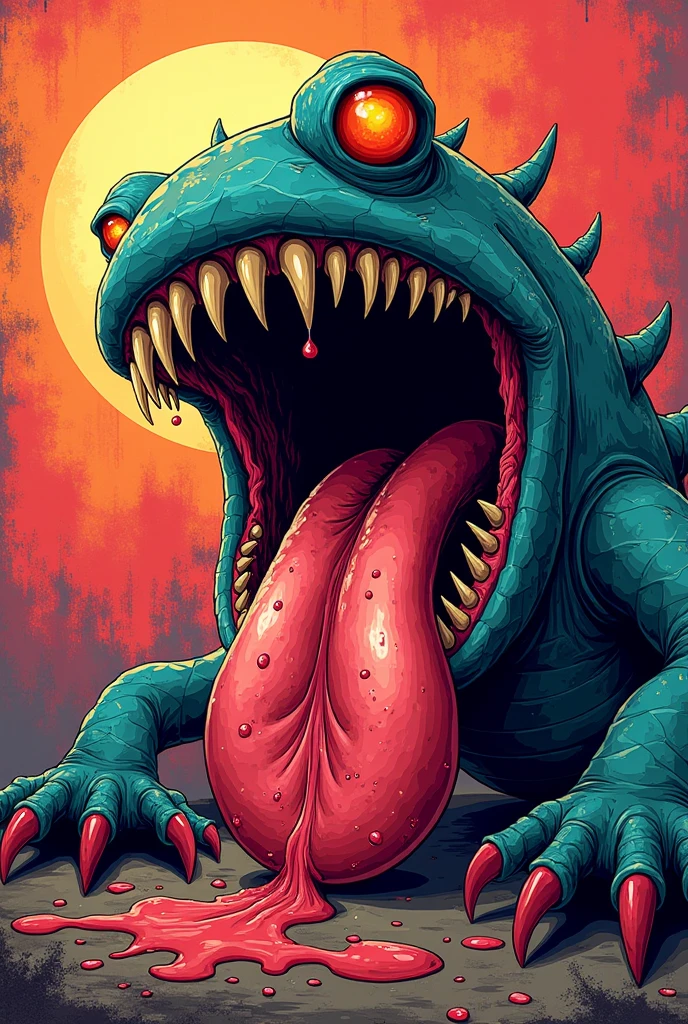 source_furry, rating_explicit, <lora:teratophilia_xl_pony:0.8>, source_monster, anthro lizard woman, sharp teeth, looking at viewer, mouth open, very large mouth, tongue out, long tongue, glowing eye, one eye, cyclops, human on monster, drool BREAK white dick, adult, human, lying on back, from above, legs spread, looking at viewer, x-ray, internal cumshot, egg fertilization, impregnation, (pov, hetero, vaginal, sex, missionary:1.3), score_9, score_8_up, score_7_up, score_6_up, score_5_up, score_4_up