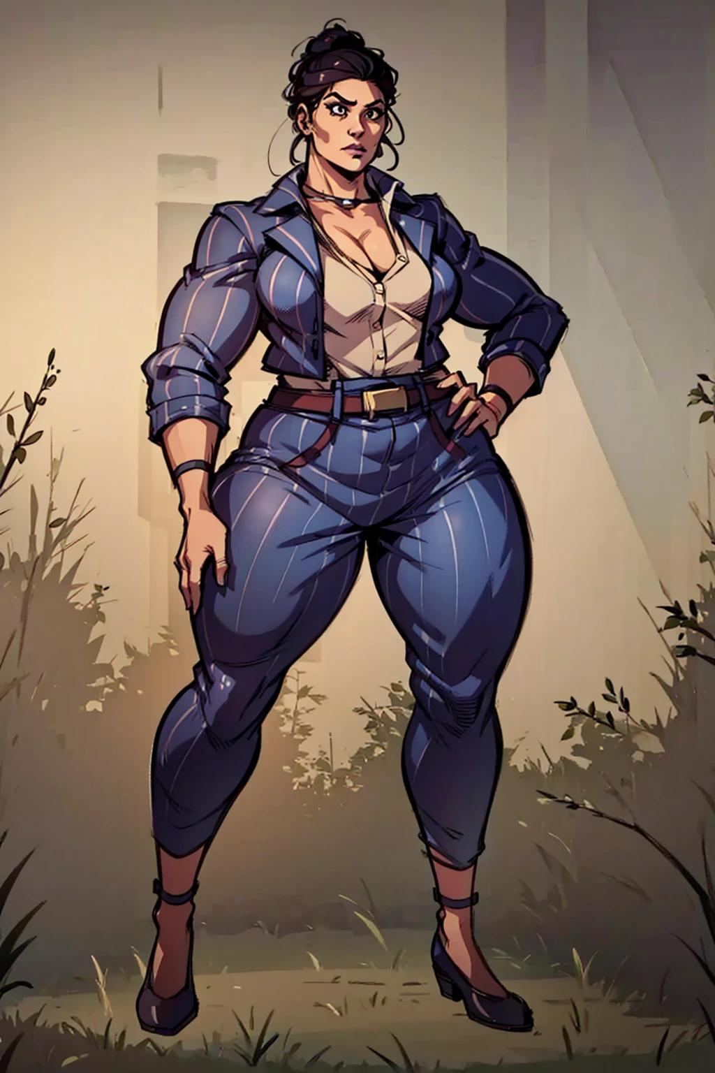 8k, best quality, masterpiece:1.2) (realistic, photo-realistic:1.37) (full body) 1female solo girl, standing, legs apart (wide stance) standing contrapposto, ultra-detailed, cute (Android 18) from DBZ