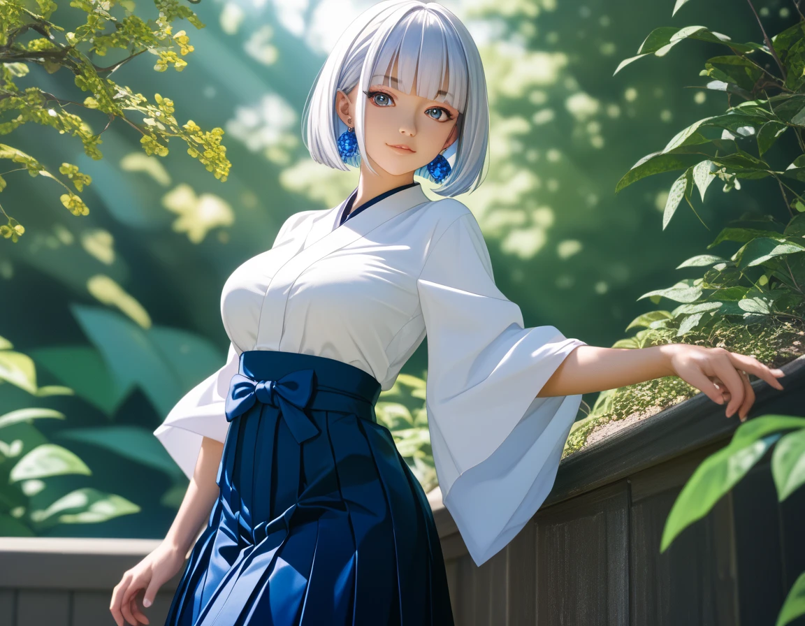 (masterpiece, best quality:1.3)
 <lora:DOAChristie:0.8>
DOAChristie, 1girl, solo, short hair, white hair, blue eyes, yukata, japan, cherry blossoms, hair ornament
