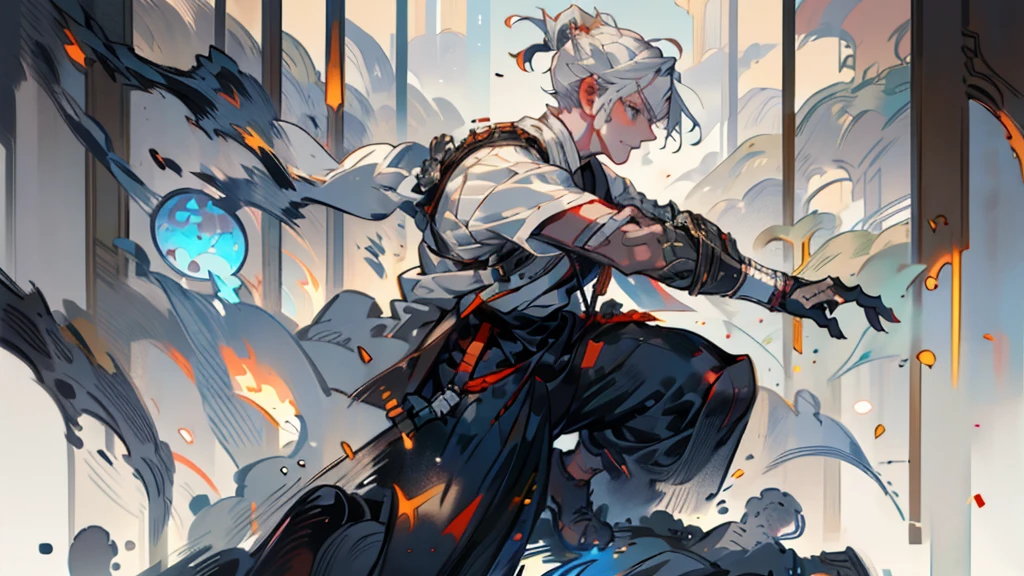 samurai, Silver Hair,warrior,Swordsman,Draw the sword,Draw your sword,Iaido,whole body, High Quality , masterpiece,Cat ears,