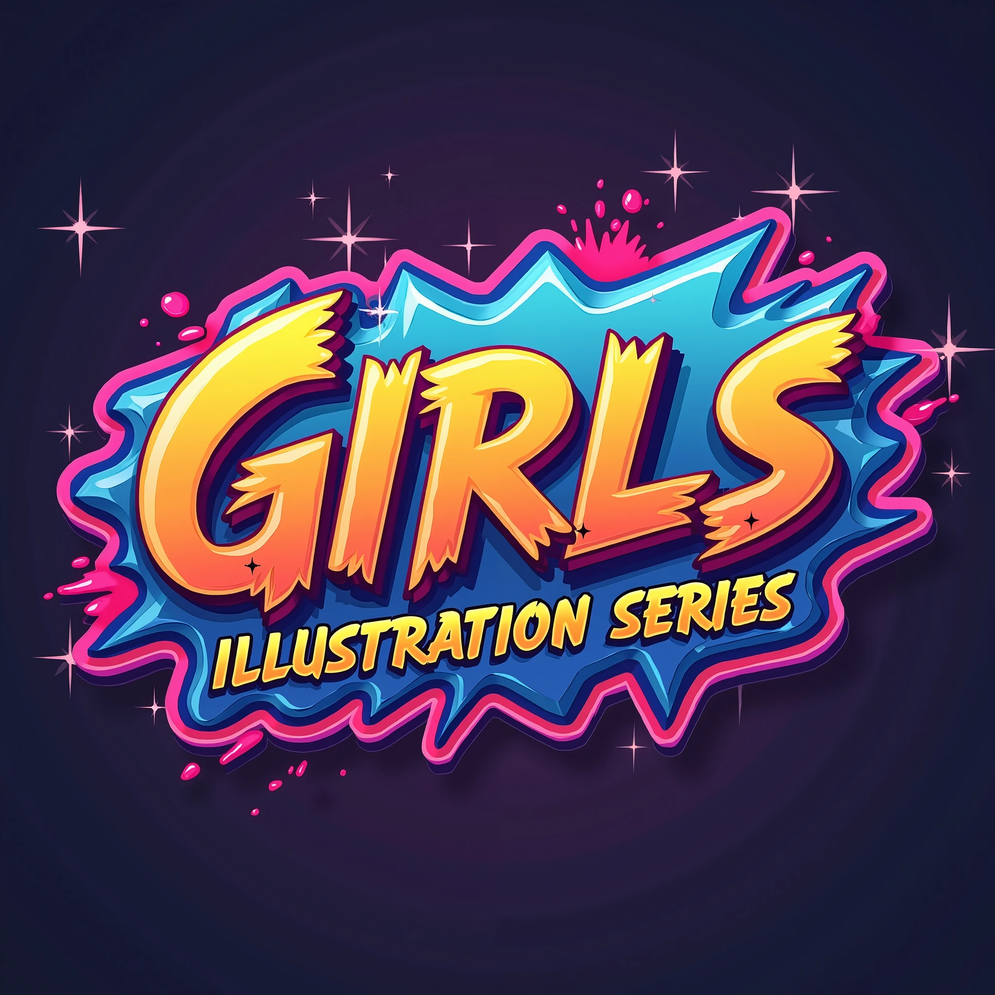 logo text: Girls Illustration series, Drawing logo text only, it should be cool, like a game title.