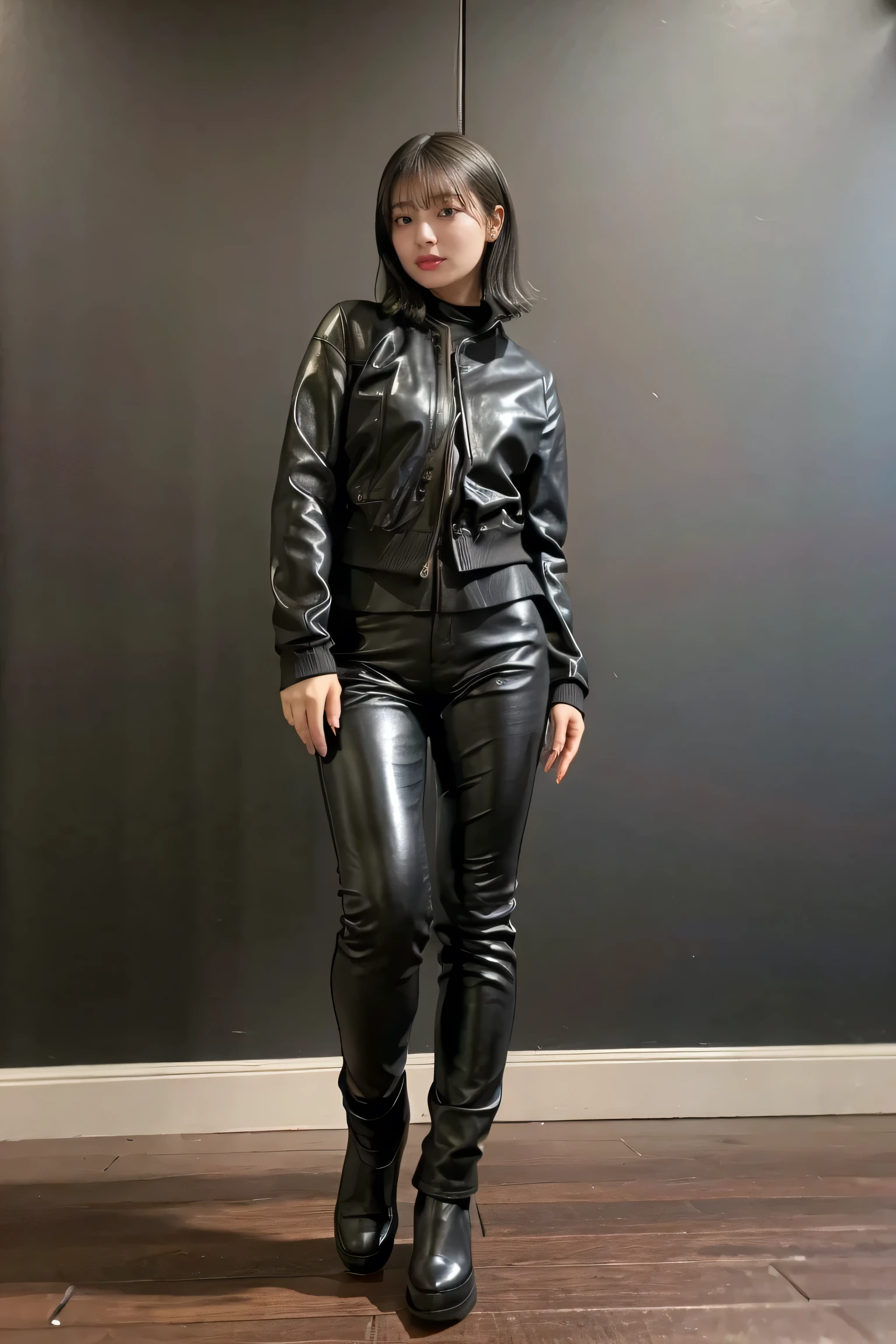 background , background ,  Japanese student female, , (The angle is horizontal)、  Black leather skinny pants , Black leather skinny pants , Black leather skinny pants 、Black long leather boots on both feet、 black long hair, Full body image, Full body shot  ,If you turn in this direction 、 Wearing a black leather pants  ,Wearing a black leather pants  , Wearing a black leather pants  ,Wearing a black leather pants ,Wearing a black leather pants  ,Wearing a black leather pants , Standing full body photo , A very beautiful woman is looking at me , detailed writing,Female Best Image Quality、 super high resolution、( realism:1.4)、Japanese beauty star、The most beautiful star、face、 sexy makeup 、 A body that makes you want to touch it 、Realistic Leather Texture 、 Clothes made of smooth leather fabric 、 Curved leather drape 、The costume has a strong shine、Quality of the costume、8K High Resolution