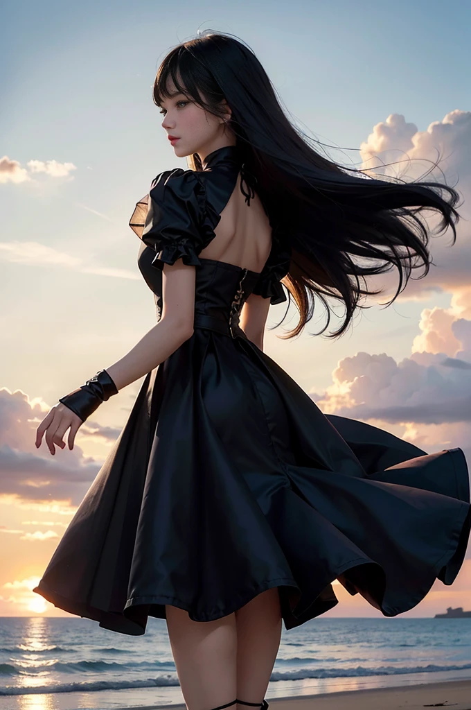 1girl, arms at sides, black hair, dress, floating hair, jewelry, long hair, looking at viewer, realistic, sash, solo, standing, wind,wheat field, storm, wind,
masterpiece, best quality, intricate details, absurdres, <lora:VividAnimeV1.6:1> VividAnime, 1girl,lips,