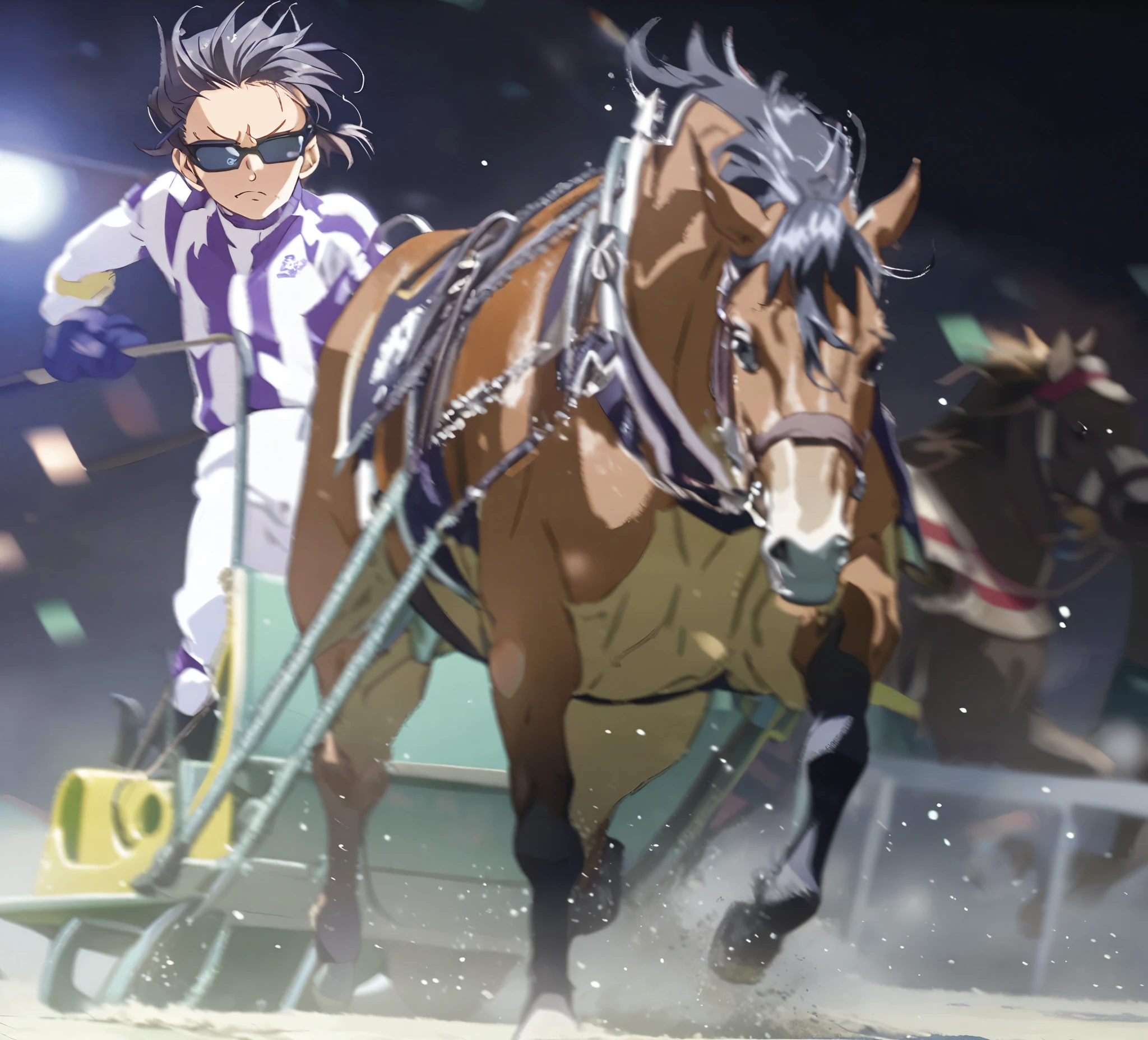 Jockey, Anime Illustration , horse, Sled