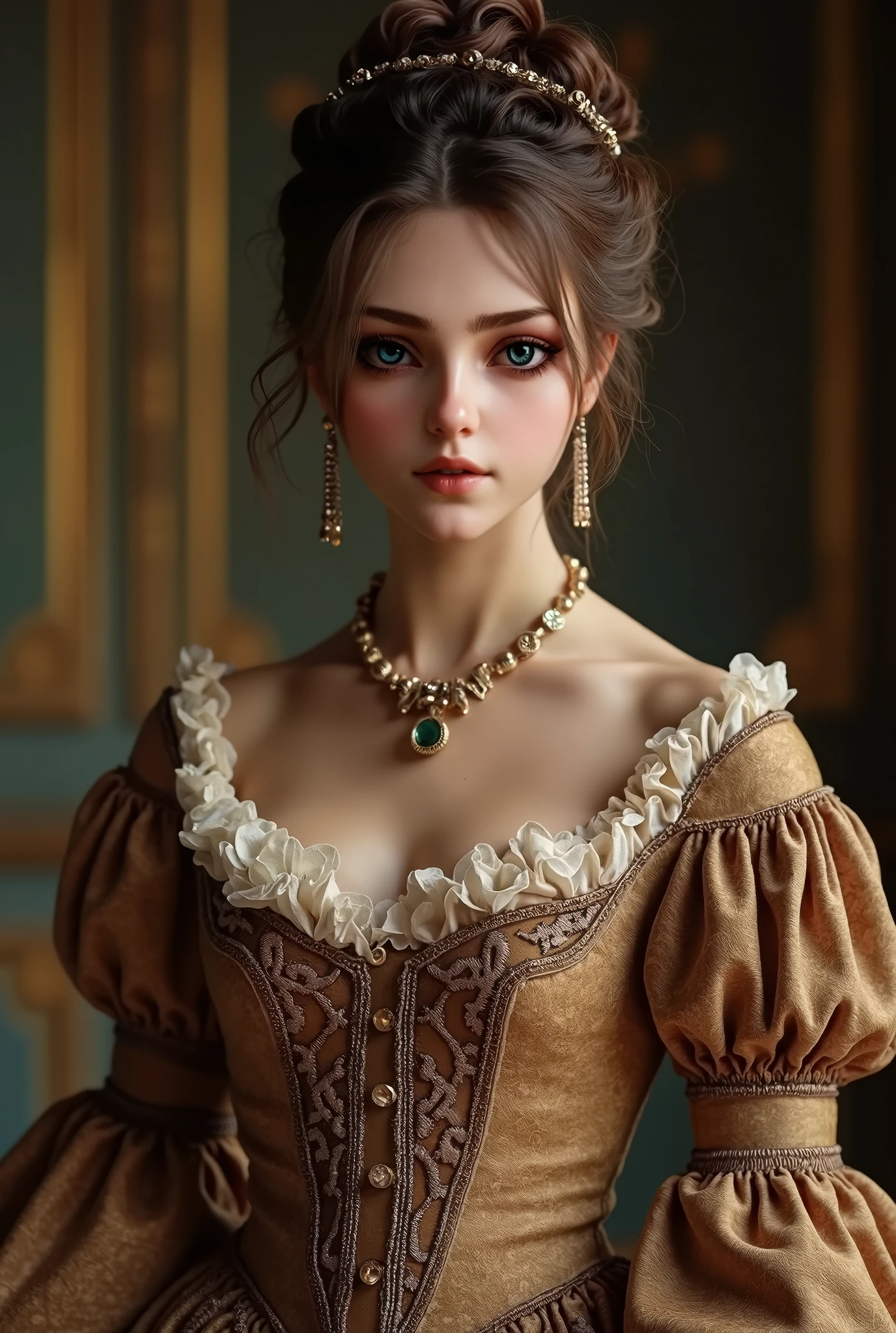  RAW Photos.  Anna Karenina 22 years old in period drama costume, Wore period drama costumes, Russia, 19th century AD, perspective, half body  Details,  sharp concentration, Slight mixing,  Details,  Feels Like The Middle Ages , (high skin  Details: 1,2),  8K HD Streaming,  DSLRs, Soft light,  High Quality , Fujifilm XT3 grainy film., Realistic, (beautiful and ample breasts, deep cleavage:1.5) and a huge waist, , dynamic sexy poses,