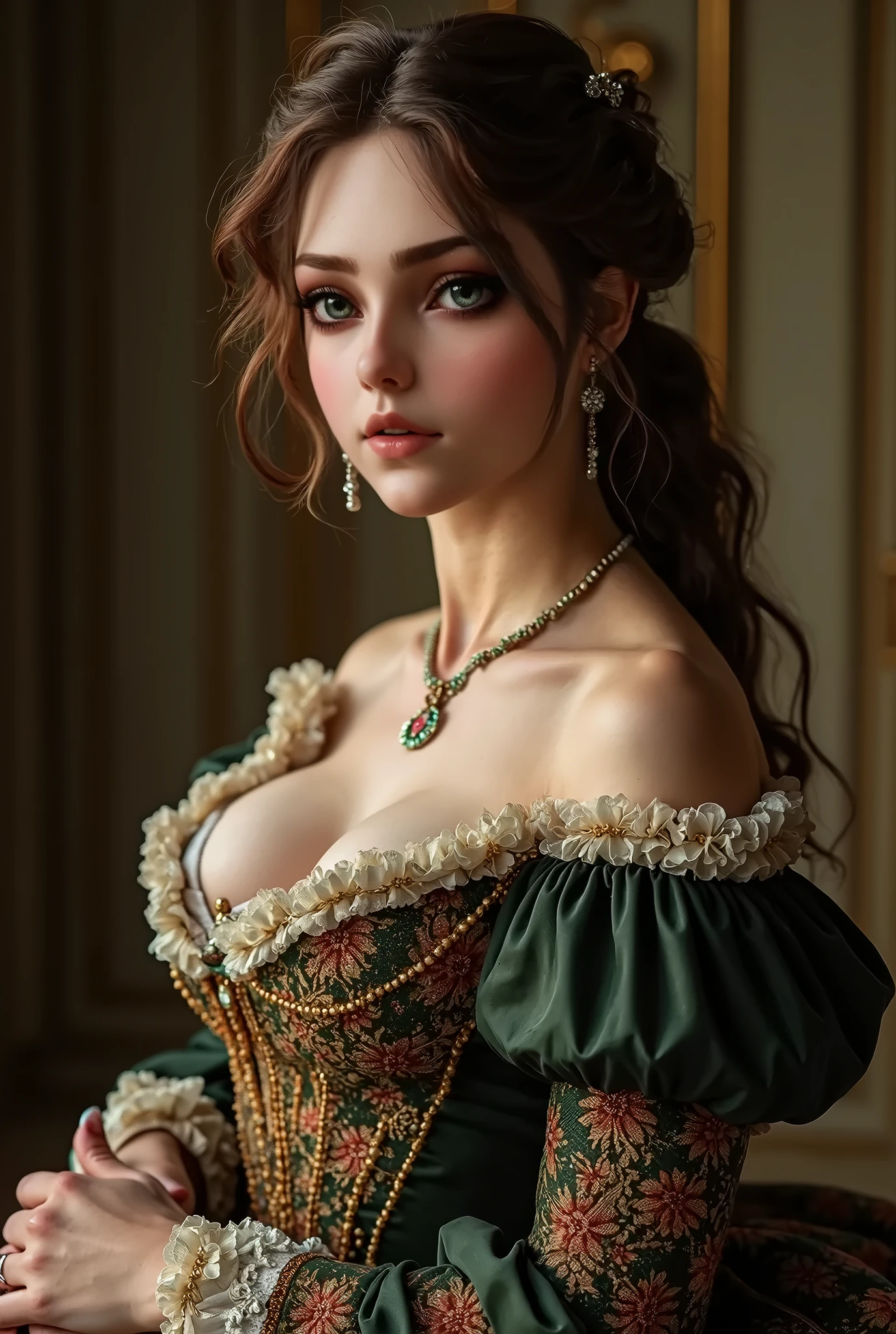  RAW Photos.  Anna Karenina 22 years old in period drama costume, Wore period drama costumes, Russia, 19th century AD, perspective, half body  Details,  sharp concentration, Slight mixing,  Details,  Feels Like The Middle Ages , (high skin  Details: 1,2),  8K HD Streaming,  DSLRs, Soft light,  High Quality , Fujifilm XT3 grainy film., Realistic, (beautiful and ample breasts, deep cleavage:1.5) and a huge waist, , dynamic sexy poses,