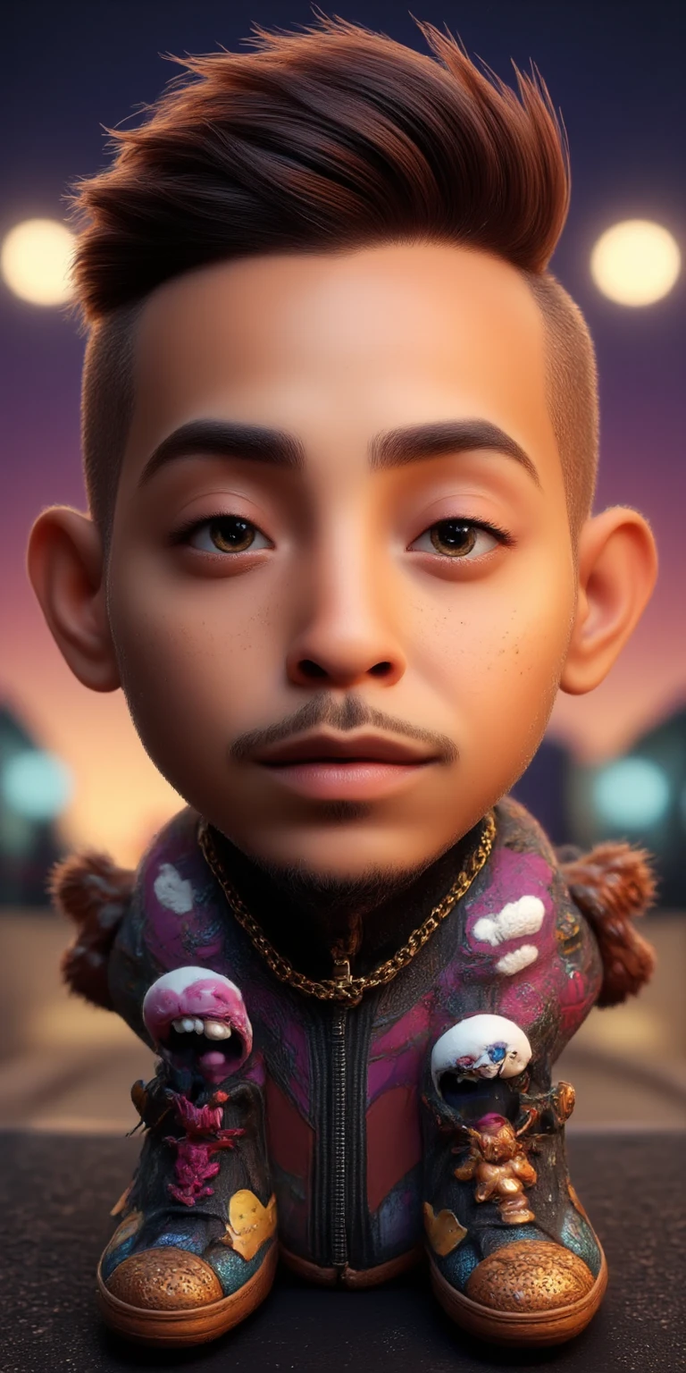 3D Pixar Disney Character Nztykle fresh shaven skin bald Head Handsome Man wearing Streetwear rapper in a music video