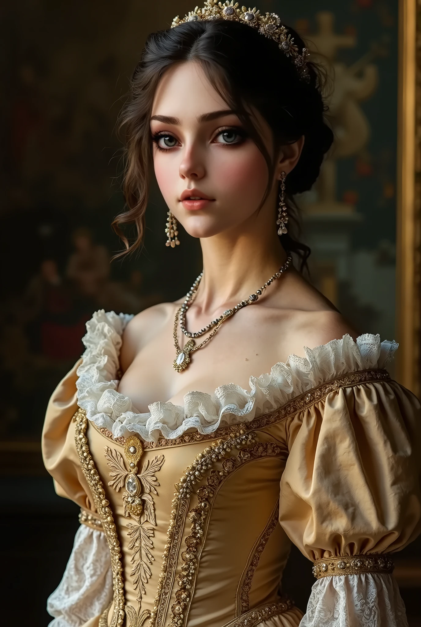  RAW Photos.  Anna Karenina 22 years old in period drama costume, Wore period drama costumes, Russia, 19th century AD, perspective, half body  Details,  sharp concentration, Slight mixing,  Details,  Feels Like The Middle Ages , (high skin  Details: 1,2),  8K HD Streaming,  DSLRs, Soft light,  High Quality , Fujifilm XT3 grainy film., Realistic, (beautiful and ample breasts, deep cleavage:1.5) and a huge waist, , dynamic sexy poses,