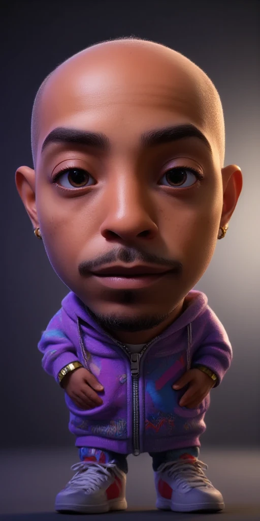 3D Pixar Disney Character Nztykle fresh shaven skin bald Head Handsome Man wearing Streetwear rapper in a music video