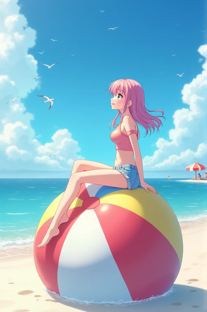 Juna, Sen no Kiseki, em uma praia, beber refrigerante, Feliz, estilo anime, 4k
