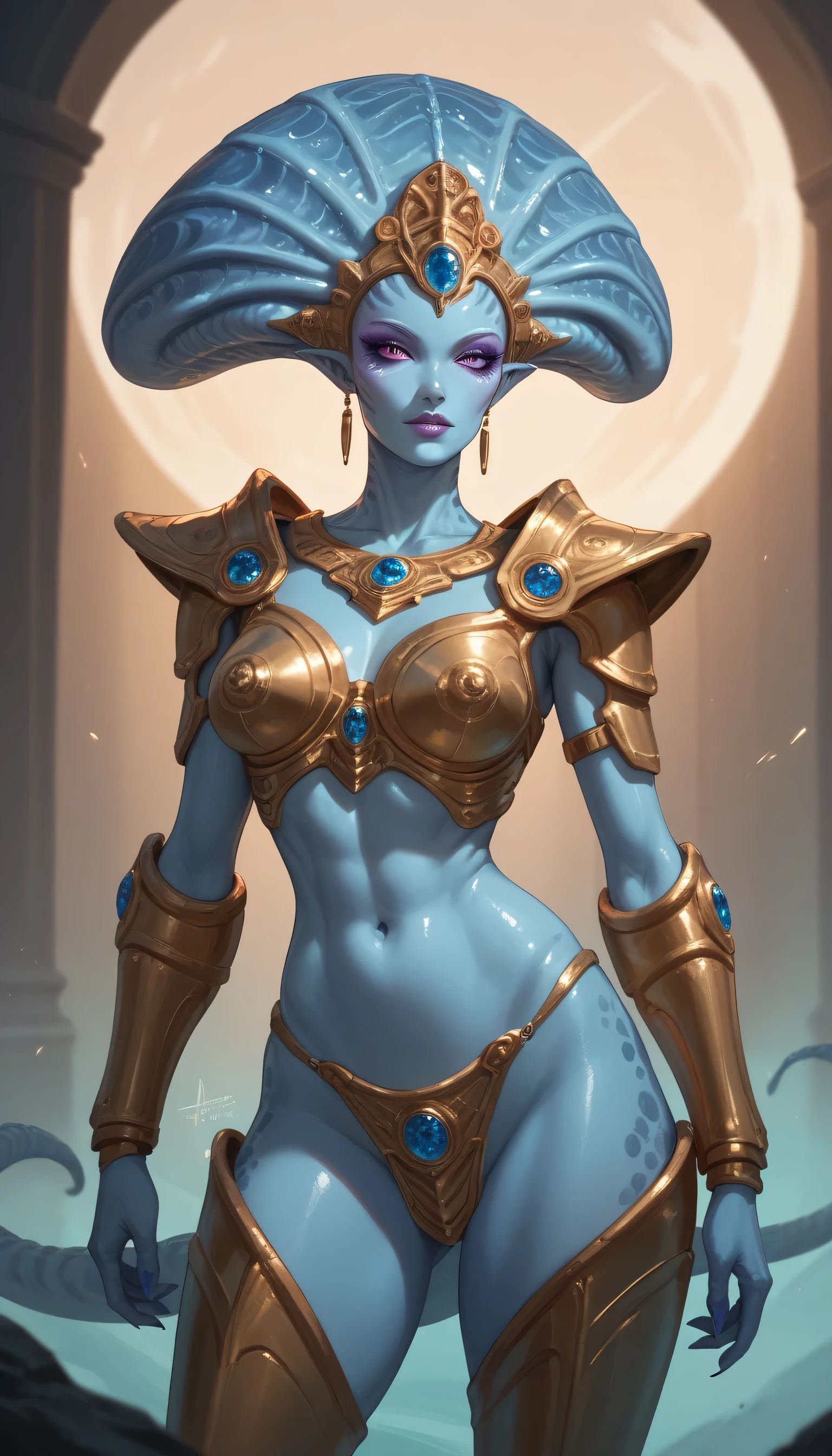 Ancient Extraterrestrial Creature, Alien Being, ((Non-Human)), Female seductive Alien, colorful skin, seductive biopunk armor