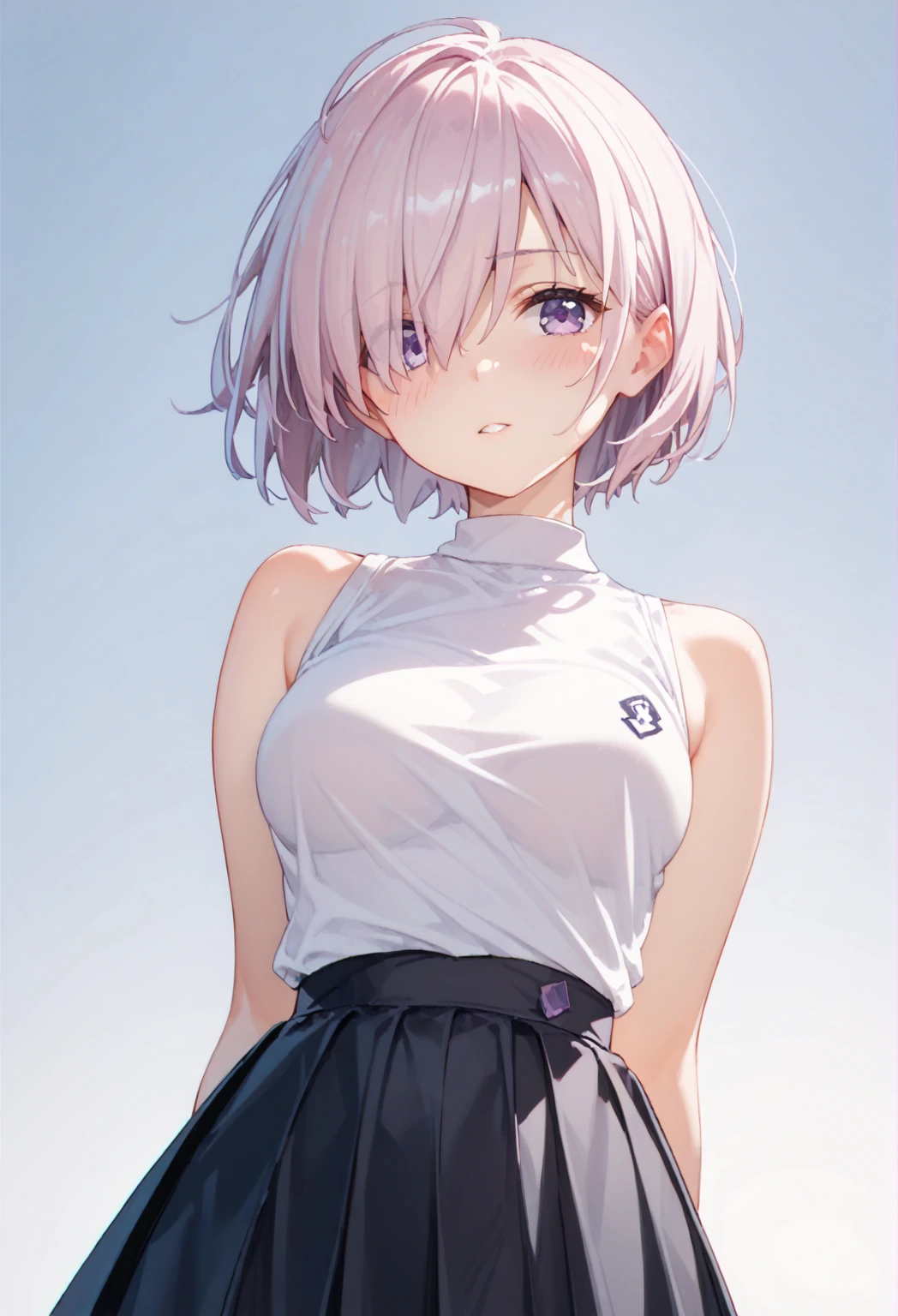 ((Pastel_colors Tank top, skirt)), skindentation, skinny, solo, 1 woman, Masterpiece, highest quality, highest quality, 16K, incredibly absurd, highly detailed, 2.5D, ai-generated, delicate and dynamic, very delicate facial expressions, delicate eye depiction, erotic, only sexy woman, ((A cute and kind face)), healthy figure, 25-year-old woman, 160cm tall, medium firm swaying bust, blush, Sweat,Embarrassed,sexy, ((thin thighs)), (Erect nipples:0.7), ((shiny and lustrous)), facing straight at viewer, ((Oily_skin)), sweaty skin, dutch angle, ((sexy pose)), Dynamic poses,