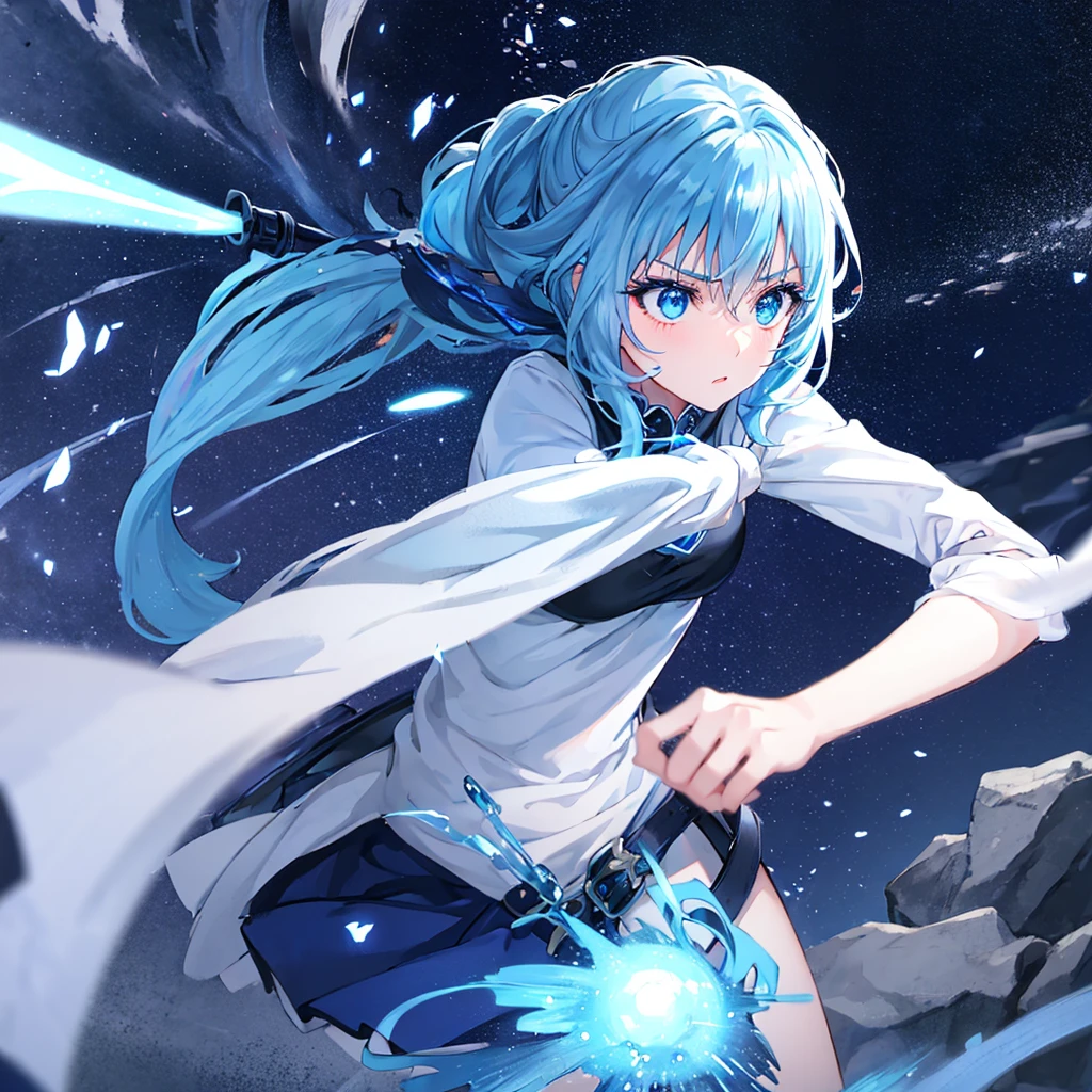 A female sage casting a spell in the grassland with a wand in hand,White panties,See-through clothing,