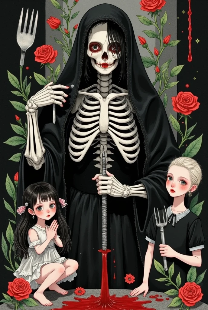 Alafd Images ， A Girl in a Black Robe 、 man holding red roses , the  grim Reaper,  grim Reaper, 美丽的男 grim Reaper, fork，Blood，Blood Pool， reaper  as a scary, portrait of  grim Reaper, Gothic elements，守望先锋中的 reaper ,  Signs of Death , punk  grim Reaper, reminded me of the  grim Reaper,  reaper ,  grim Reaper