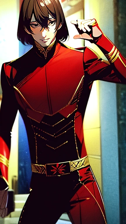 (  High-definition CG), ( best quality), (  High-definition CG), ( best quality),
Goro Akechi is a handsome and cool young man with a beautiful body   ,    Power Rangers Costume , Handsome and cool young man   ,  Sensual appearance,     crotch bulge  