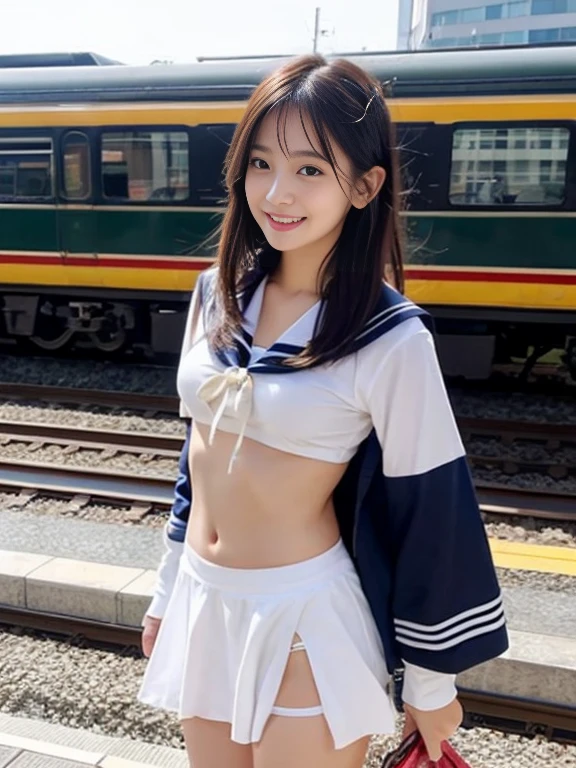 (((sailor suit)))、kind and happy smile、((looks happy:1.3))、panting face、excited look、short hair、glasses、realistic,High resolution,soft light,beautiful slender girl,  blue eyes, elegant and sexy, japanese woman、very big breastasterpiece、highest quality、very detailed、crowd surfing、very realistic face、very realistic eyeasterpiece、highest quality、very detailed、1 girl、crowd,(((Pussy))),(((No panties))),(((on the train))),(((navel))),(((whole body))),(((nsfw:1.3)))