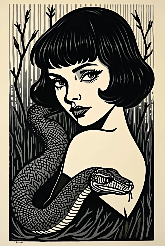 The whole body is visible,Snake charmer nude woman