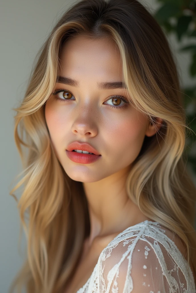 (Top Quality, Masterpiece, Super Hi-Res, Photorealistic:1.4), 4K, Beautiful 18 year old woman, Beautiful details, Clean skin, Smile, Lips, Long eyelashes, Extra large cleavage, Stylish shirt, Full length photo, Graceful posture, Beautiful silver hair, Piercing, Beautiful vivid colors, Beverly Hill's Stylish cityscape, Realistic lighting, Attractive expression, Looking at the camera, One person