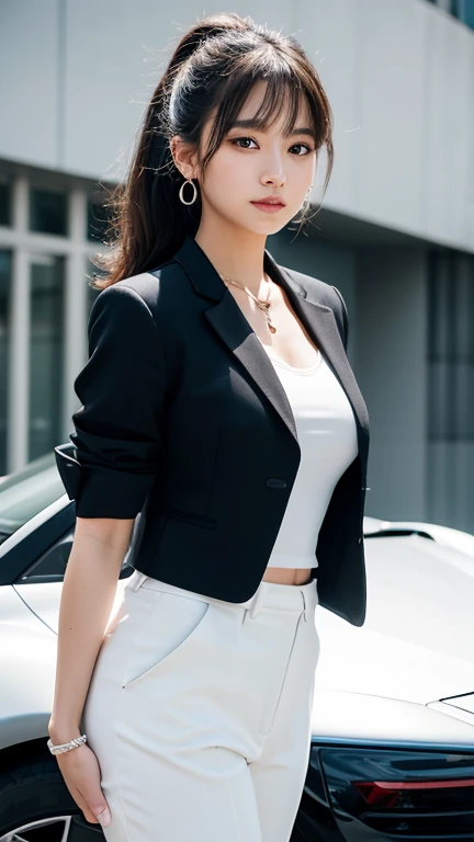 Photorealistic、Highest quality、Highest quality、masterpiece、Ultra-high resolution、Raw photo、Realistic、Bright lighting、Face Light、Smooth Professional Lighting、Looking at the camera、alone、Adult women、Beautiful woman、Super Beauty、Realistic肌、Moisturized Skin、Realistic eyes and faces、Perfect model body shape、Beautiful Eyes、Big eyes、Inconspicuous tear bags、slim、Big Breasts、No bra、No makeup、Camel Toe、Very short hair、Black Hair、Black Eye、The ears are hidden in the hair、(((Wearing a white, perfectly shaped mask)))、Beautiful hip line、((Low-exposure clothing))、Detailed design、(((office)))、(((Leaning forward)))、(((Black Business Jacket、White T-shirt、Black short tight skirt)))、