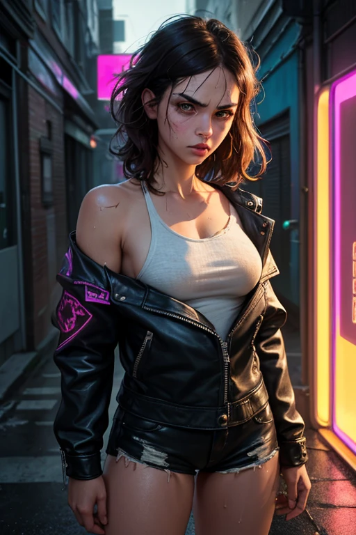 25-year-old cyberpunk girl in a colorful Harajuku pop outfit, Cowboy shot, the wind, Real Pile, big blue eyes, 8K, a perfect face, the perfect body, messy  hair, Highly detailed eyes, Highly detailed face, ((Cyberpunk 2077 cityscape)), (Cyberpunk aesthetics and atmosphere:1.3), Bright colors, Smiling, ((Cinematic lighting))