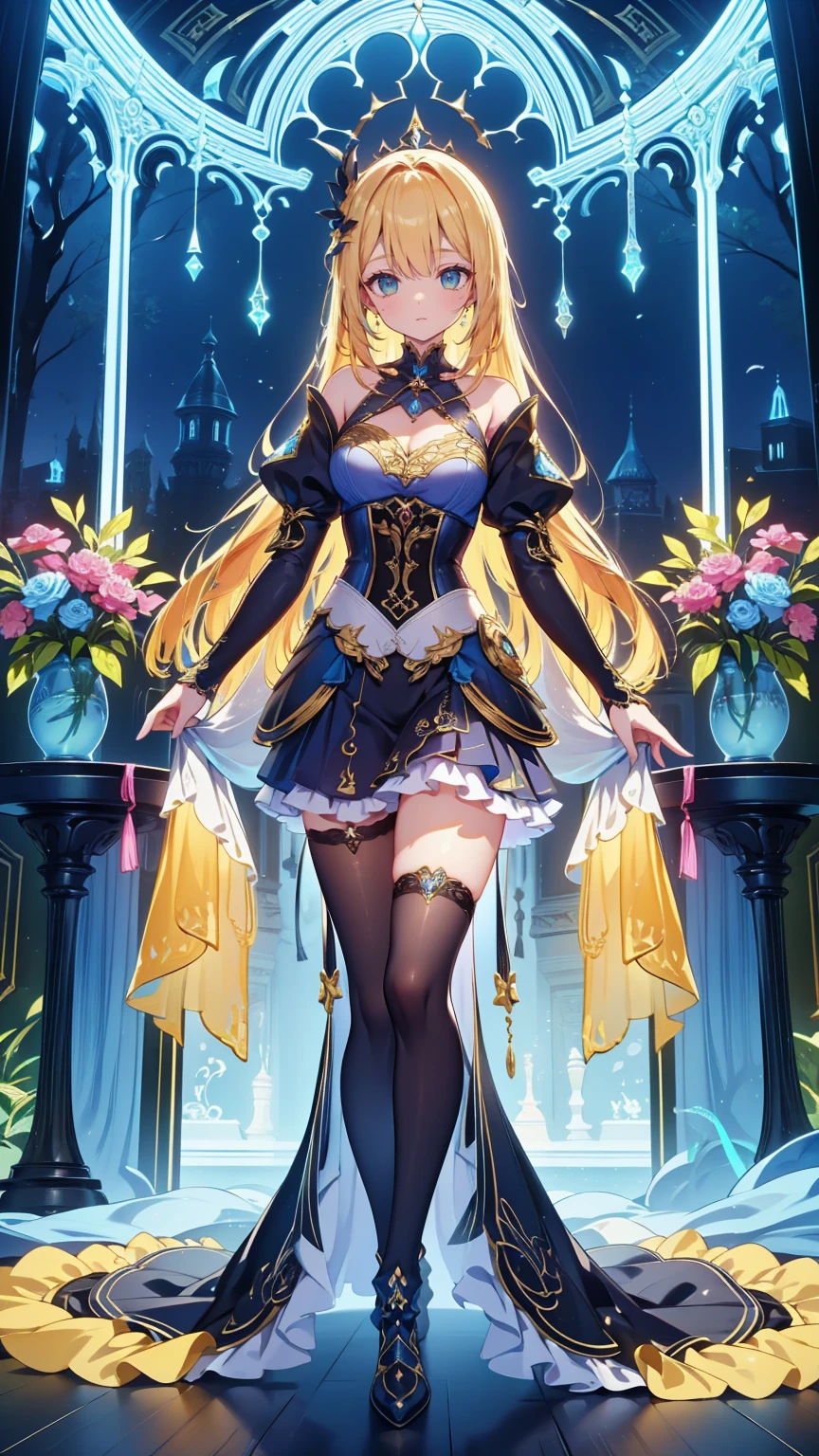 (((gothic))),  young woman standing in elaborate decorations  、 A fascinating scene , she was adorned with hair accessories、she is medium length,  wavy golden hair..。.。Super mini skirt with frills, sheの表情は自然だ,  Calm Expression . she wore a frilly-sleeved miniskirt and a tight corset....、she&#39;  stunning off-shoulder white dress  。,  creates a whimsical and romantic atmosphere  . sheのポーズはリラックスしている, Back posture  、she is lifting her skirt with both hands。  white panties  。  camel toe  、 そしてsheは&#39;Turn slightly to the side, Back posture  、  exudes a sense of meditation and meditation  . The background is vivid, Blooming flowers and intricate designs,  creates a dreamy romantic atmosphere  . 背後から差し込む自然光がsheの周りに柔らかな輝きを放つ...., The delicate details of the costume、Enhance the vibrant colors of the landscape.  wears delicate shoes  ...., Taking the audience into a dream world.  woman standing in a courtyard wearing a dress and boots  , (((watercolor))), Beautiful animated art anime  , Beautiful animated art anime  work, Kschat Krentz Key Art Feminine, Gway's , Anime Art Nouveau,  Detailed Key Animation Art , Anime full body illustration , barrel , pixiv digital art  ,  Beautiful fantasy anime 
