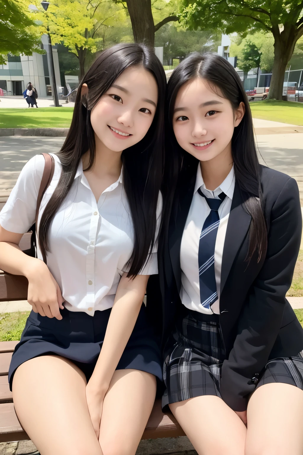 15 years old、middle School girls、legs open、uniform、School、pants