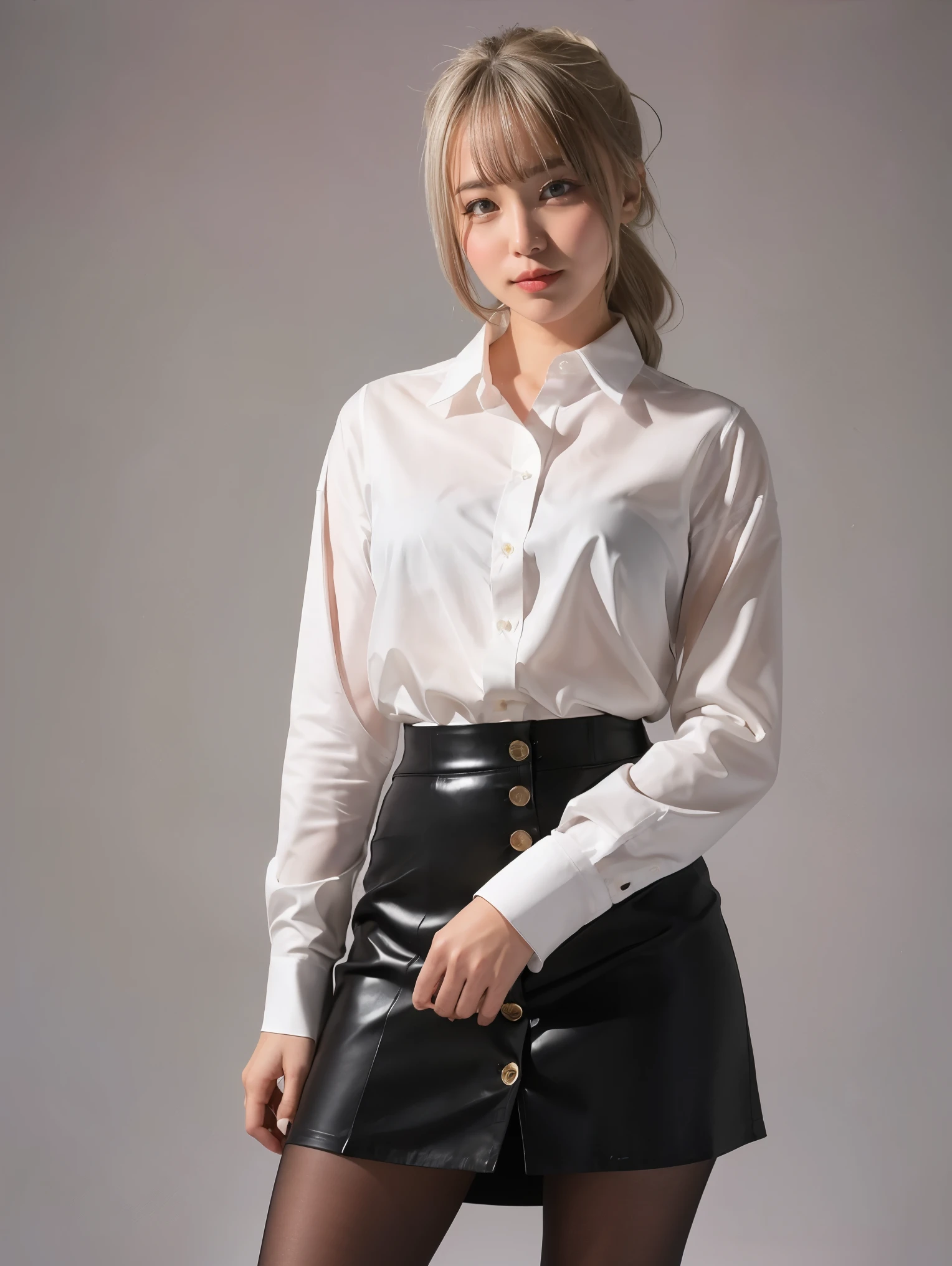 (masterpiece, Highest quality, 8K, High resolution),(Realistic skin texture, Perfect Face, Realistic, Perfect hands, Perfect finger count, Japanese, Girl), (20-year-old), Big Eyes, Brown eyes, Platinum Blonde Hair, bangs, Twin tails, Big hair ribbon, Small face, Crying face, ((White button-up shirt, Flat Chest, tie, Mini Pleated Skirt)), Leaning against a wall, Cute pose, In an abandoned house, Litter