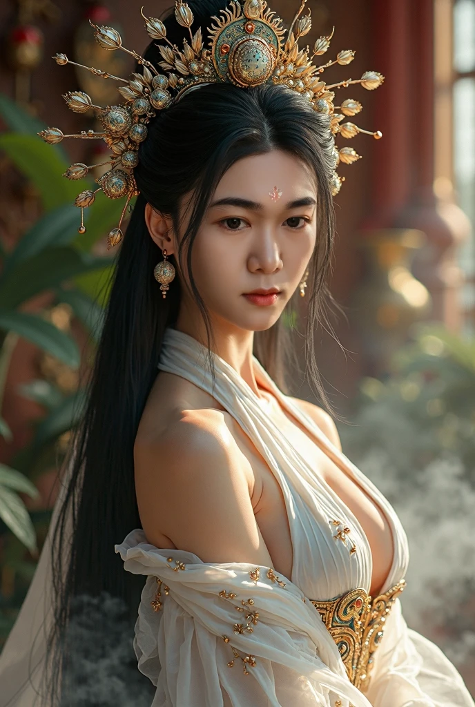 top-quality、masterpiece、超A high resolution、(White Dragon Armor)、(((Colossal tits))),(((Variety of hairstyles))、(((Take different poses))),(Wearing a beautiful crown made of jewels),(Photorealsitic:1.4)、Raw photo、女の子1人、Golden hair、glowy skin、(((Japan Dragon)))、(((maikurobikini))),(Gorgeous Jewelry Necklaces)、(Mystical expression)、(Full Body Angle)、(Fight big dragons)、A dark-haired、poneyTail、(Detailed: White Metal Bikini)、(Detailed and beautiful flower garden)、Precipitous cliffs、(Castle background)、((super realistic details))、portlate、globalillumination、(sexypose)、Shadow、octan render、(Random hair)、8K、Raw skin is exposed in cleavage、metals、Details of complex ornaments、Japan details、highly intricate detail、Realistic light、Blue eyes、radiant eyes、Facing the camera、Precipitous cliffs、Toostock、(Full Body Angle)、(veils)、(((Heavy Big))),